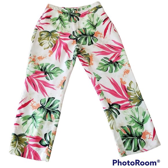 Talbots Pants - Talbots Petite Palm Leaf Print Silk Pants, Size 4P